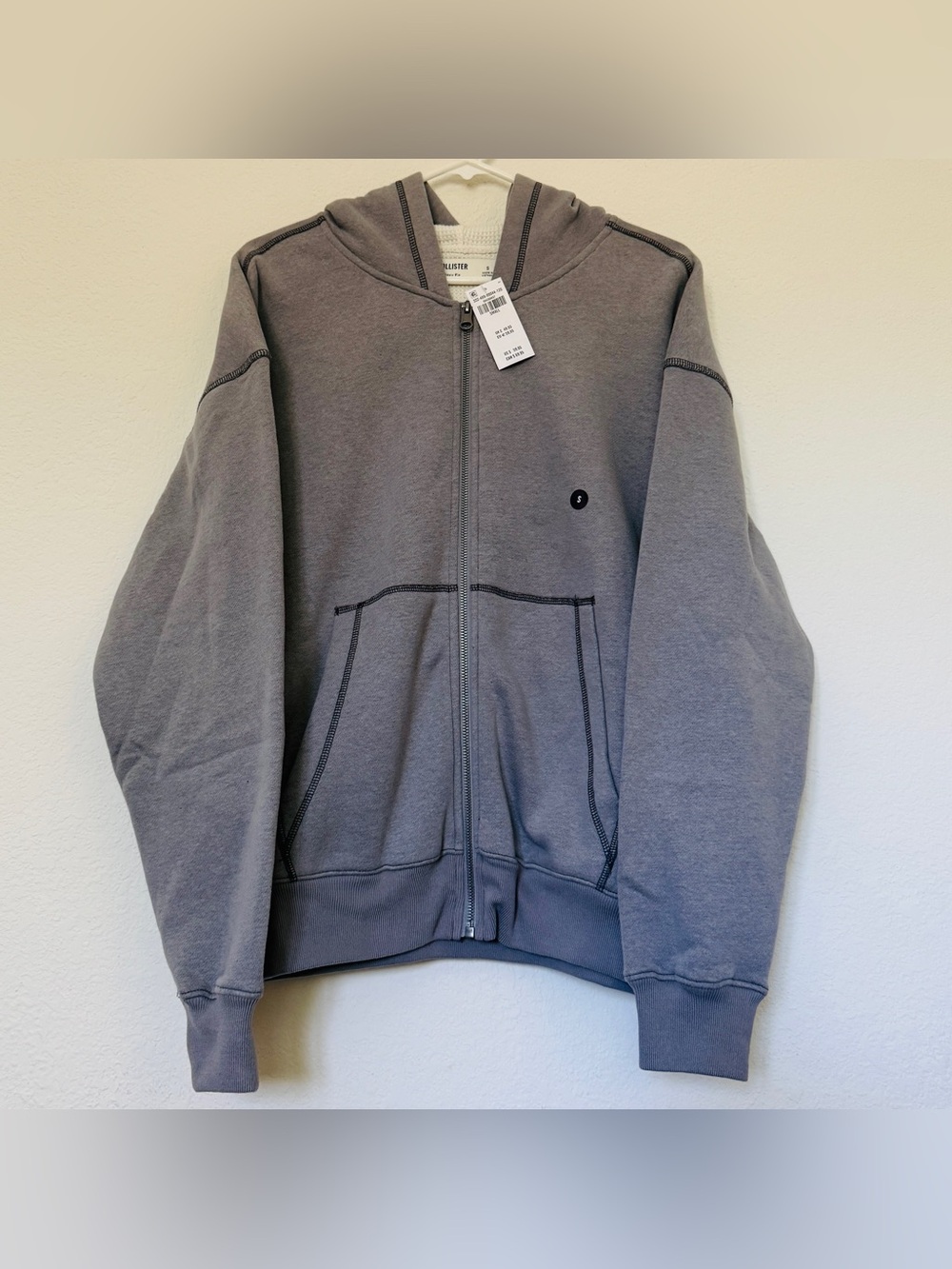 Hollister Boxy Fit Thermal Lined Zip Hoodie Men’s Small - Grey